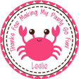 Pink crab birthday sticker with dotted border