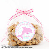 Pink dolphin ocean theme birthday sticker