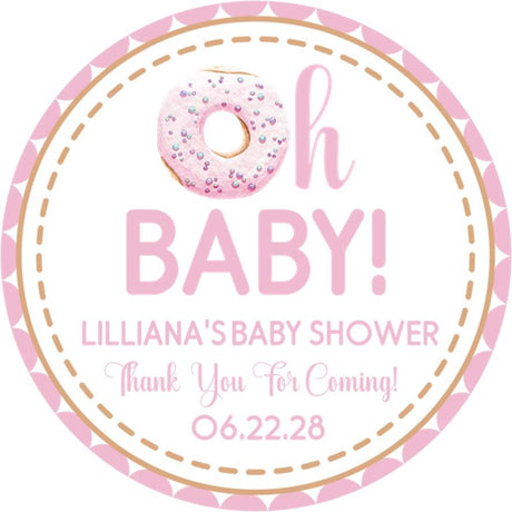 Pink donut Oh Baby baby shower sticker