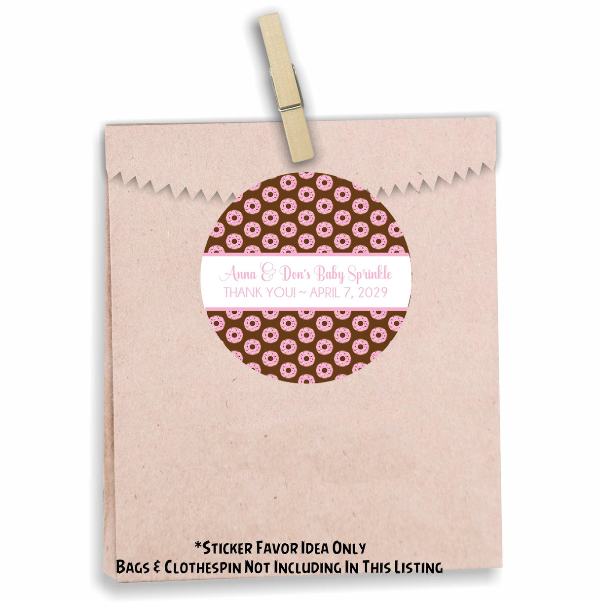 Pink donut sprinkle baby shower sticker
