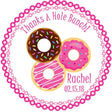 Pink donut themed birthday sticker for girls’ parties