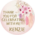 Pink dreamcatcher watercolor birthday sticker with florals and feathers