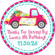 Pink drive-by birthday sticker personalized with name