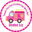 Pink fire truck birthday sticker for girls