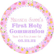 Pink floral First Holy Communion stickers personalized