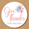 Pink floral Give Thanks Thanksgiving sticker with watercolor flowers