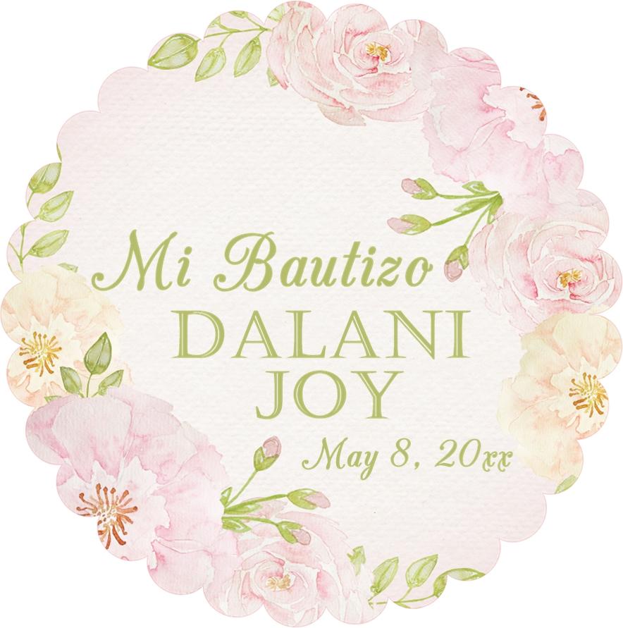 Pink floral Spanish Mi Bautizo baptism sticker
