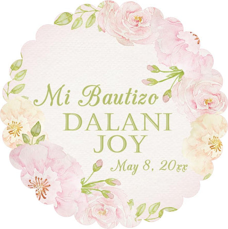 Pink floral Spanish Mi Bautizo baptism sticker