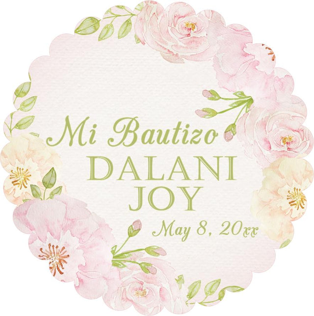 Pink floral Spanish Mi Bautizo baptism sticker