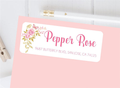 Pink floral address labels with roses