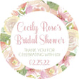 Pink floral bridal shower stickers with watercolor flower wreath
