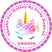 Pink floral unicorn birthday sticker with golden horn and pink mane