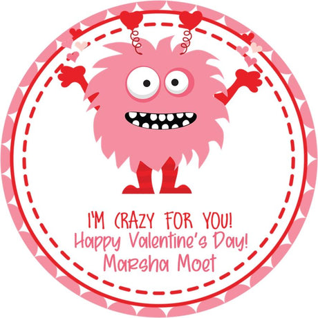 Pink furry monster Valentine label