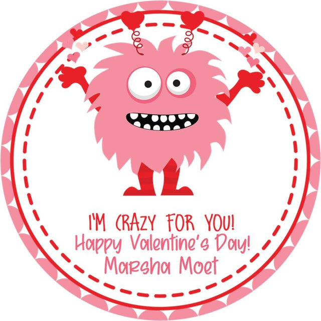 Pink furry monster Valentine label