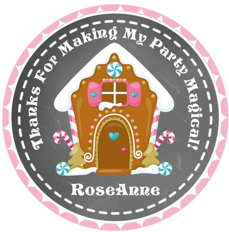 Pink gingerbread house birthday sticker for girls
