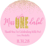 Pink girly first birthday favor label
