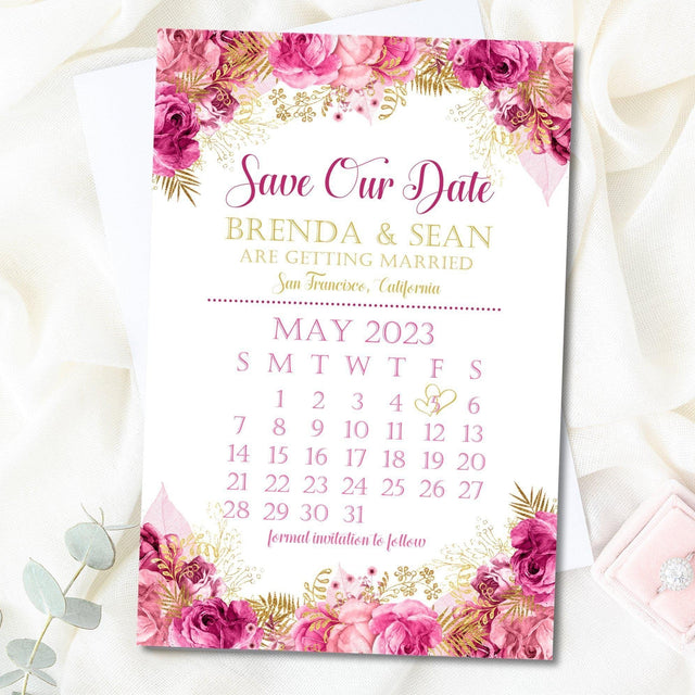 Pink gold calendar save the dates