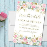 Pink gold wedding save the date cards