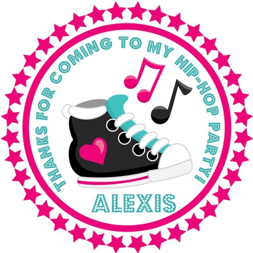 Pink hip hop dance birthday sticker with sneaker and music notes