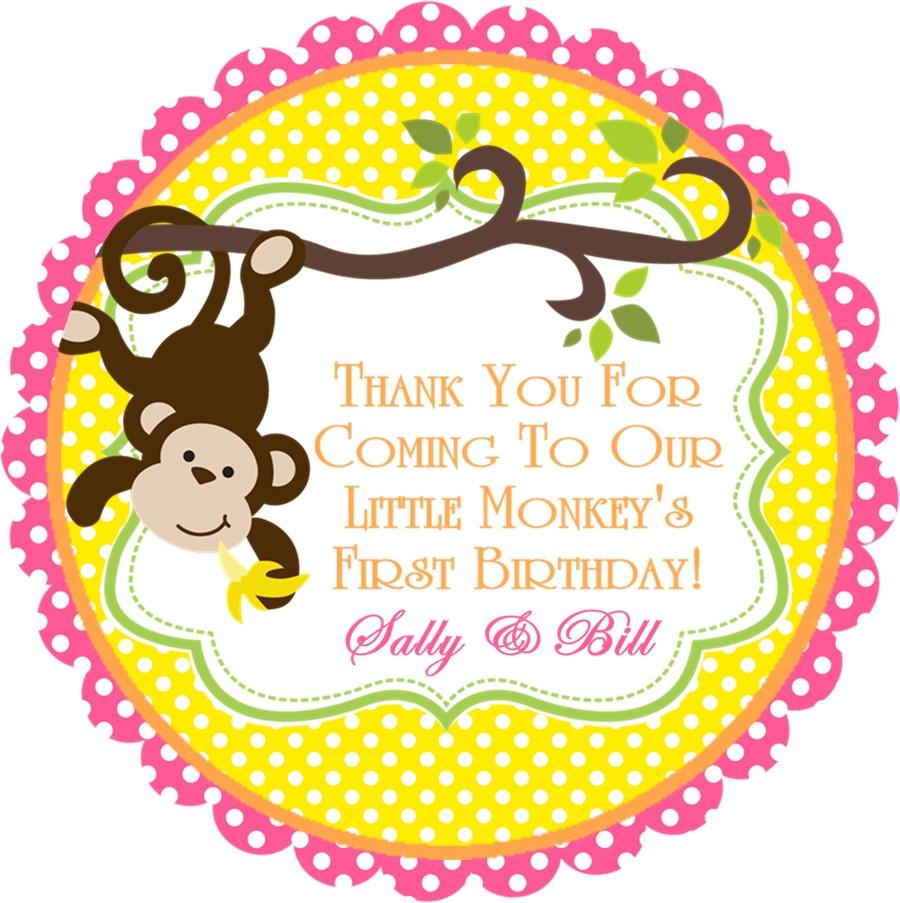 Pink jungle monkey party favor label