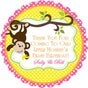 Pink jungle monkey party favor label