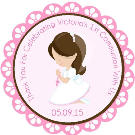 Pink kneeling girl First Holy Communion sticker