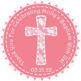 Pink lace cross Baptism sticker for girls
