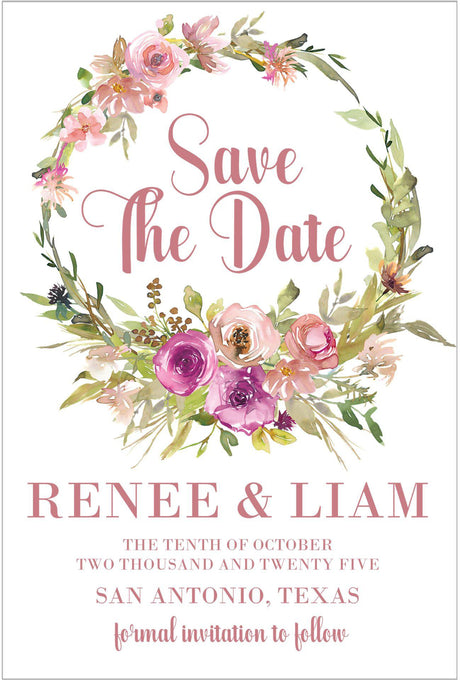 Pink mgenta wedding save the date cards