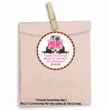 Pink mudding birthday sticker for treat bags