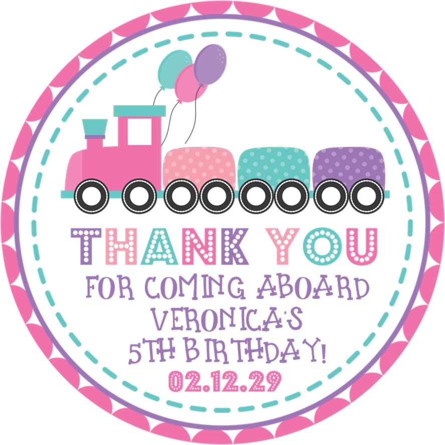 Pink pastel train birthday sticker design