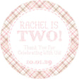 Pink plaid birthday sticker with personalized name