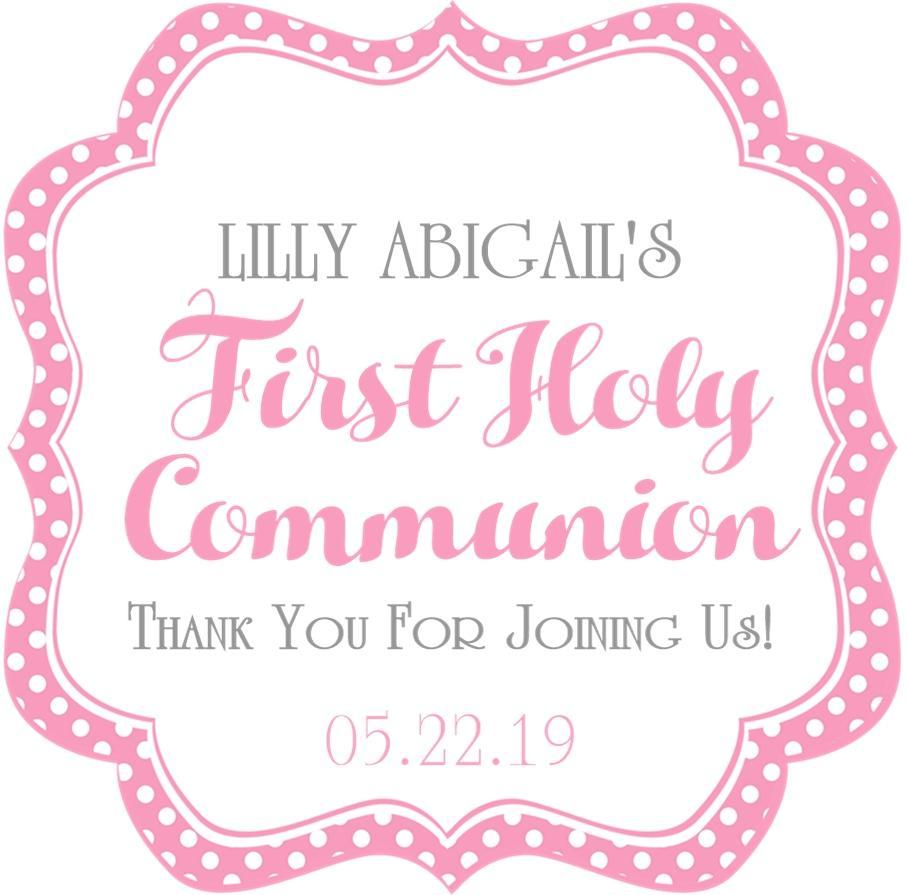 Pink polka dot First Holy Communion sticker for girls