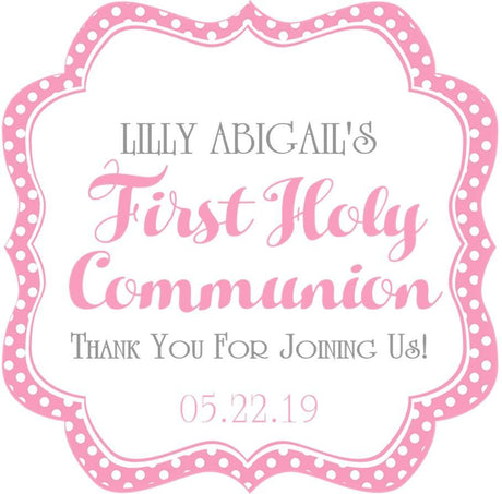 Pink polka dot First Holy Communion sticker for girls