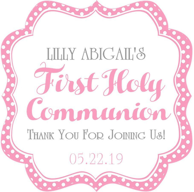 Pink polka dot First Holy Communion sticker for girls