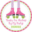 Pink roller skate birthday sticker with polka dots