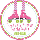Pink roller skate birthday sticker with polka dots