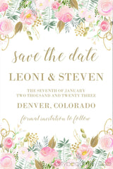 Pink rose gold wedding save the date cards