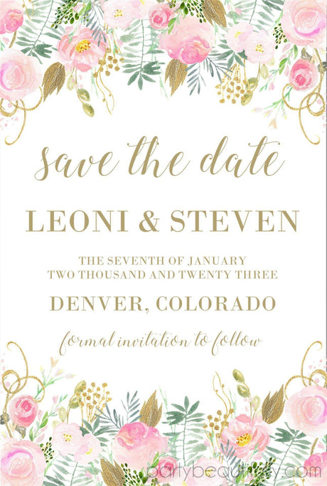 Pink rose gold wedding save the date cards