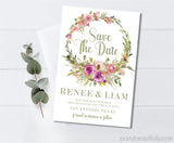 Pink sage green wedding save the date cards