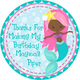 Pink seashell and starfish mermaid party favor label