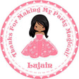 Pink standing princess birthday sticker with customizable character