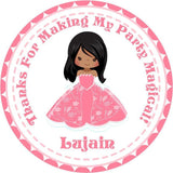 Pink standing princess birthday sticker with customizable character
