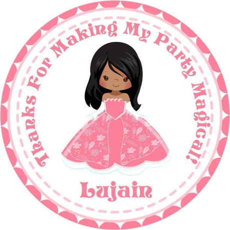 Pink standing princess birthday sticker with customizable character