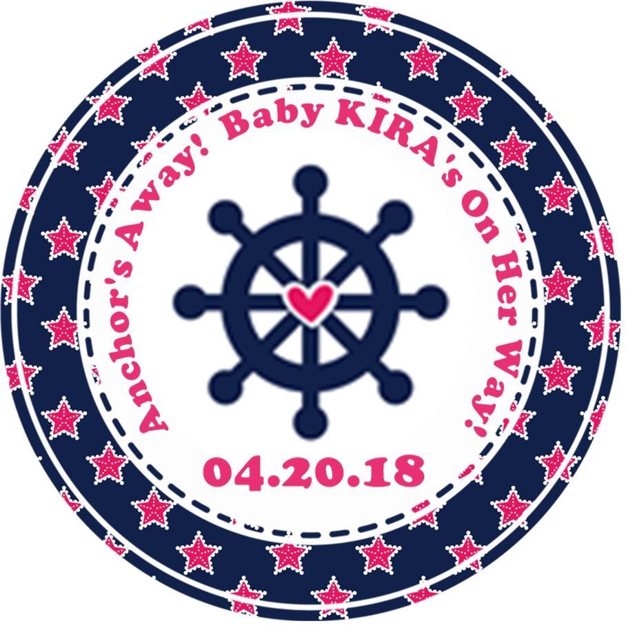 Pink star nautical baby shower sticker