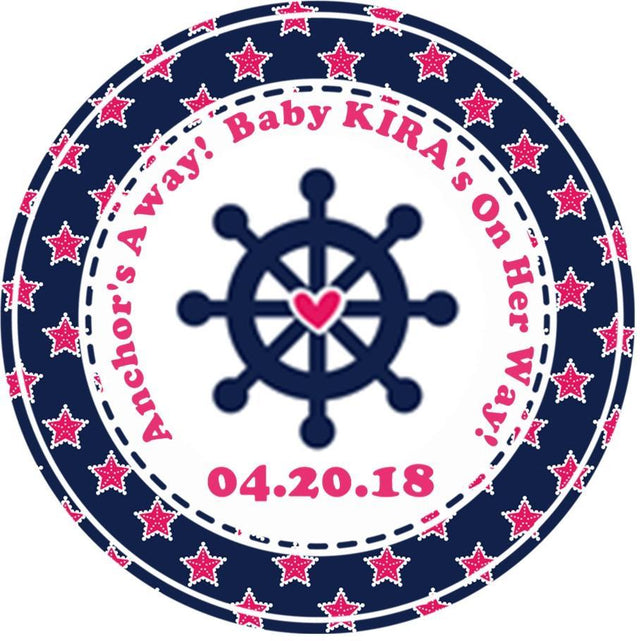 Pink star nautical baby shower sticker
