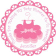 Pink tutu baby shower sticker with ballet dress design