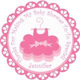 Pink tutu baby shower sticker with ballet dress design