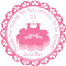 Pink tutu baby shower sticker with ballet dress design