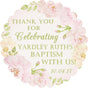 Pink watercolor floral baptism sticker