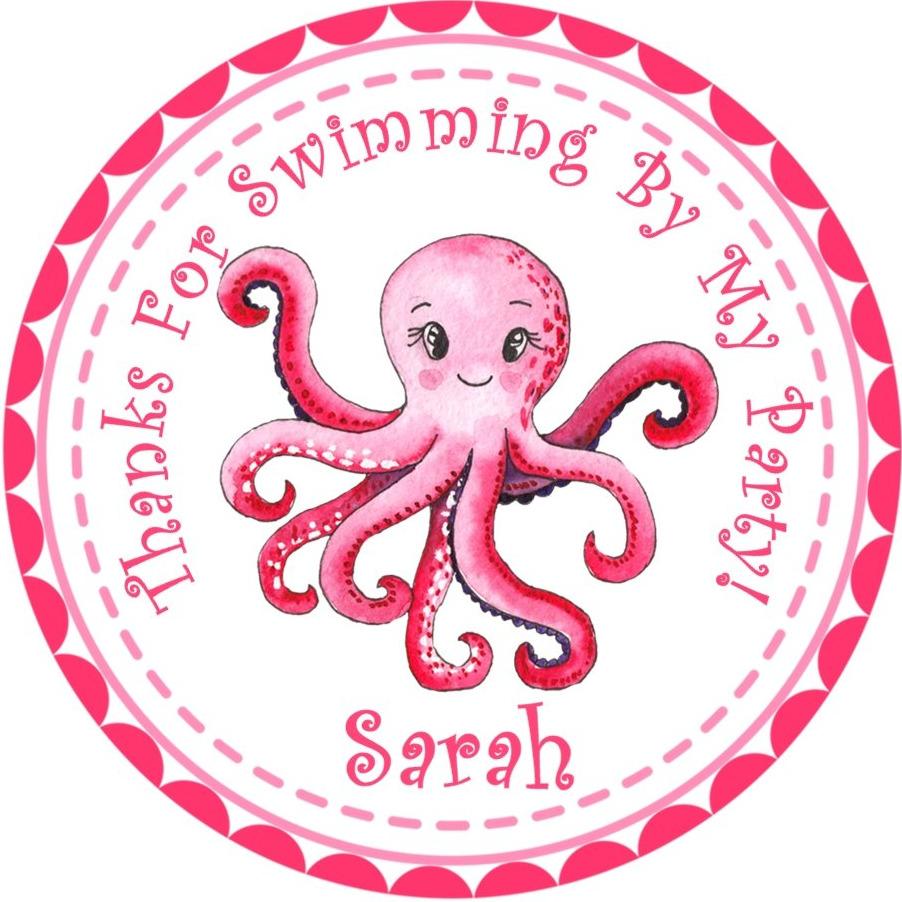 Pink watercolor octopus birthday sticker